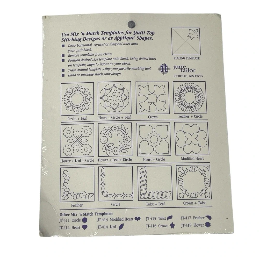 June Tailor Mix n Match Quilting Templates JT-414 Leaf & JT-416 Crown Sealed NOS